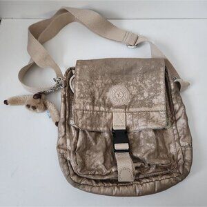 KIPLING | Monkey messenger bag crossbody canvas metallic brown